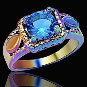 New Blue Topaz Rainbow Hematite Ring.